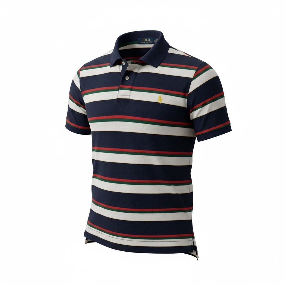 Polo Ralph Lauren Mens XXL Custom Fit Striped Polo Shirt Navy‎ Blue Red Green
